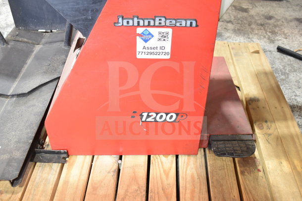 JohnBeam 1200P Commercial Floor Balancer, 230V, 1 Phase, visible logo and asset ID label, on wooden pallet.