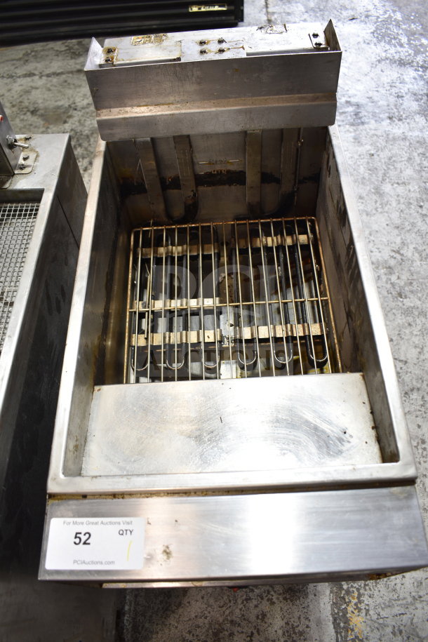 Vulcan 1ERD50 commercial electric deep fryer on casters, 480V, 3-phase, stainless steel, used condition, visible wear.