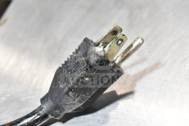 Marshall Air Systems AP8D electric dumping station plug on commercial casters, 120V, 1 Phase, showing wear.
