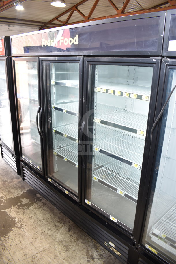 2016 True GDM-72-HC 3-door commercial cooler, glass front, 115V, 1 phase, tested and working, "Fresh Food" label.