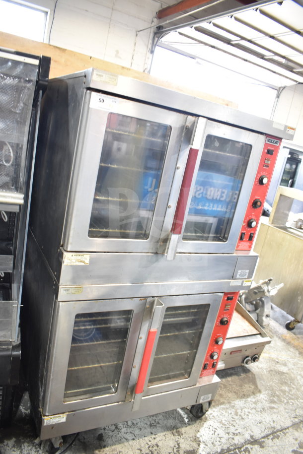 Vulcan SG4D-4 commercial ovens, view-through doors, thermostatic controls, on casters. Used condition.