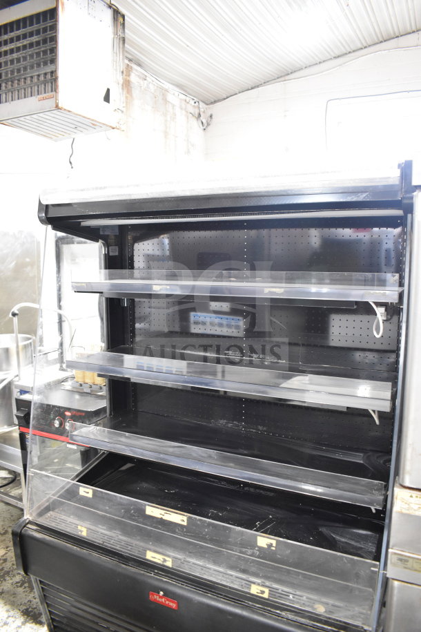 McCray SC-0030E-4-LS-B commercial display case, floor style, 115 volts, 1 phase, with 3 clear shelves, in used condition.