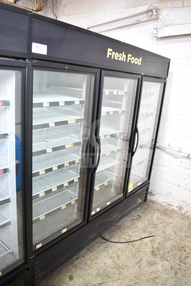 2016 True GDM-72-HC commercial 3-door cooler merchandiser, 115V, 1-phase. Tested, working, "Fresh Food" header.