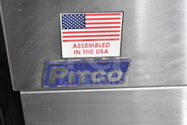 2023 Pitco Frialator SG14 deep fryer, natural gas, 110,000 BTU, stainless steel, "Assembled in the USA" label.