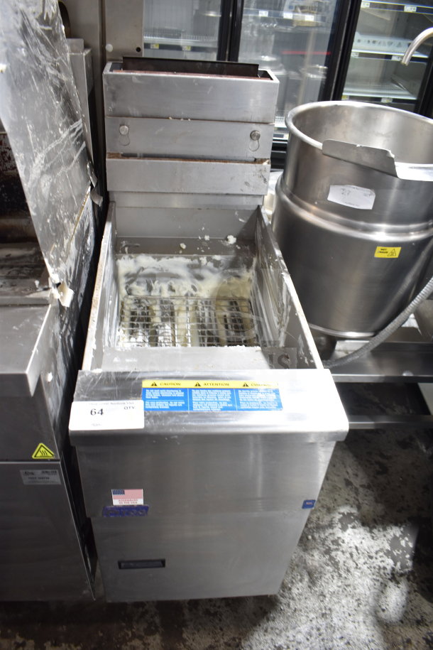 2023 Pitco Frialator SG14 commercial deep fryer, floor style, natural gas, 110,000 BTU, stainless steel, used condition.