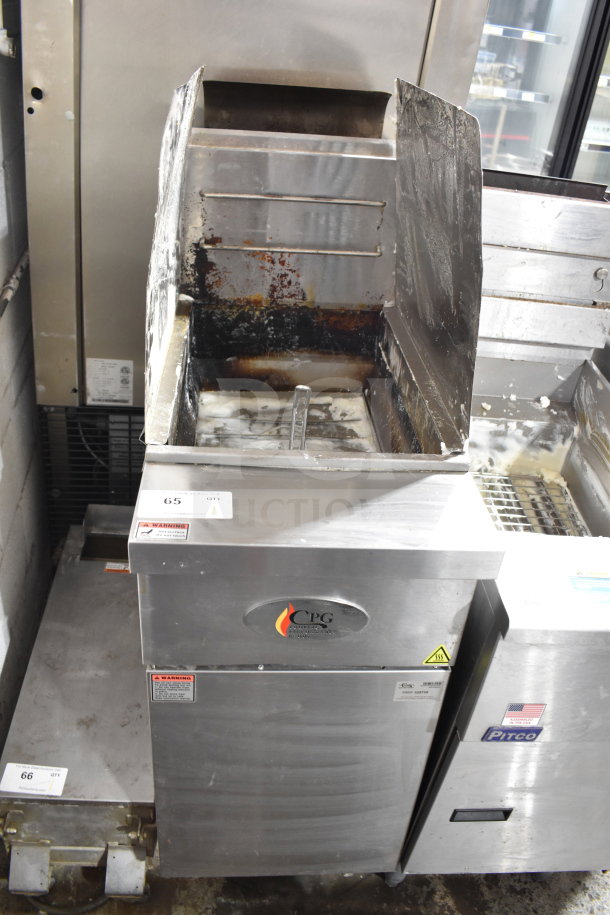 2022 Cooking Performance Group 351FFOP50N commercial natural gas fryer, 120,000 BTU, stainless steel, pre-owned condition.