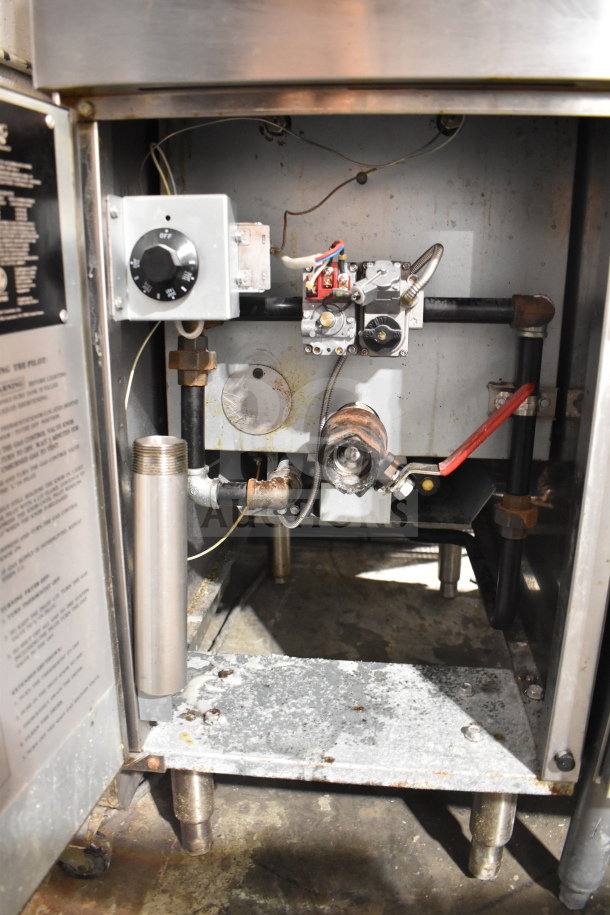 2022 Cooking Performance Group 351FFOP50N deep fryer, natural gas, 120,000 BTU, floor style, visible control panel, used condition.