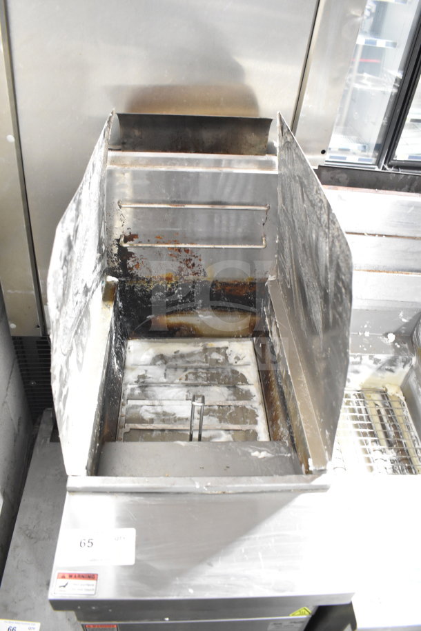 2022 Cooking Performance Group fryer, model 351FFOP50N, natural gas, 120,000 BTU. Used condition, visible residue.