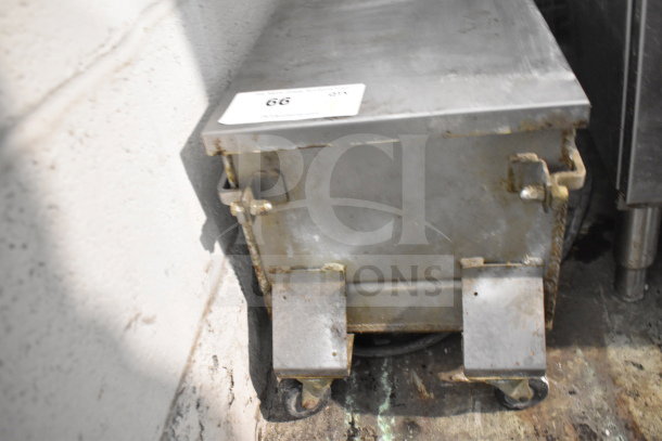 ME50 Commercial Portable Oil Filter, 120V, 1 Phase, metal casing with wheels, showing some wear and rust.