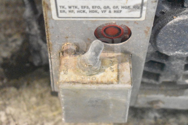 ME50 Commercial Portable Oil Filter, 120V, 1 Phase, model ME50, showing switch and labels; visible wear and rust.