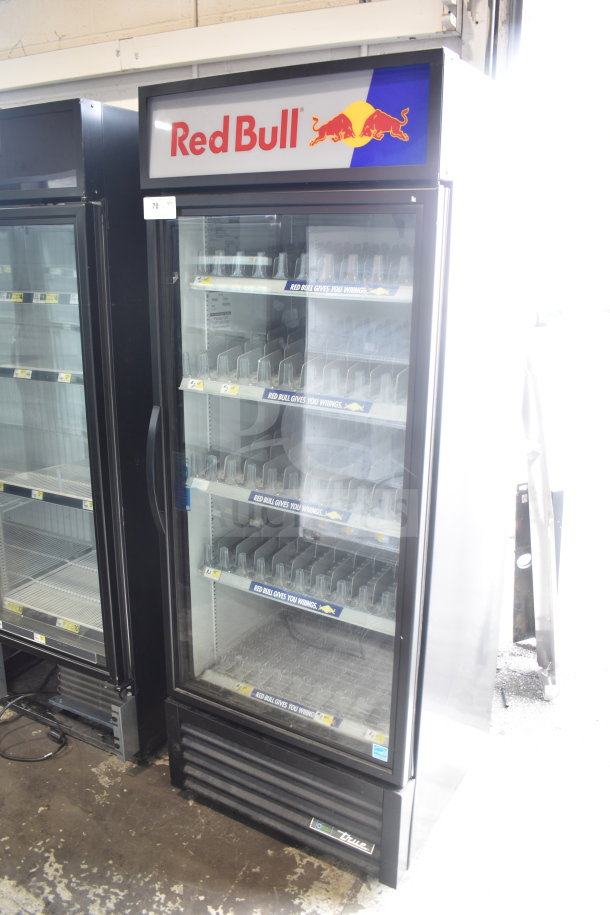 2021 True GDM-26-HC cooler merchandiser with Red Bull branding, single glass door, 115 volts, 1 phase, commercial use.