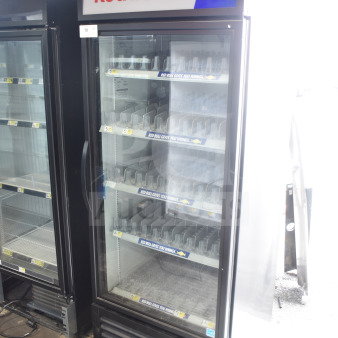 2021 True GDM-26-HC cooler merchandiser with Red Bull branding, single glass door, 115 volts, 1 phase, commercial use.