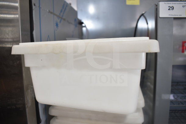 Winco PFHW-6 white poly bin, sturdy construction, slightly used condition, suitable for storage and organization.