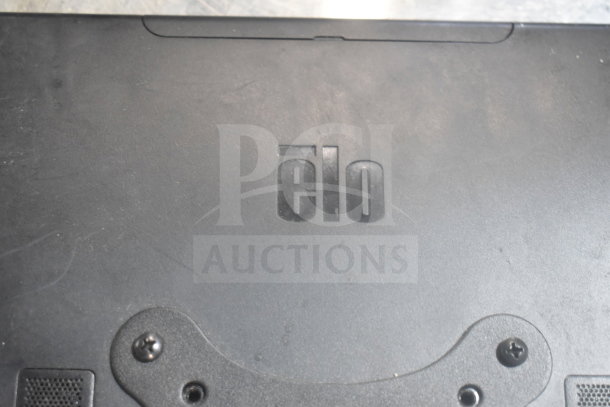 Elo POS monitor back panel with logo, includes mount holes; part of auction lot with Bixolon and Epson receipt printers.