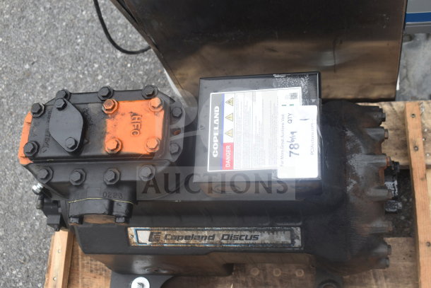 Copeland Discus 3DKHA120L-TFD-227 compressor in used condition. Visible labels show brand and model details.