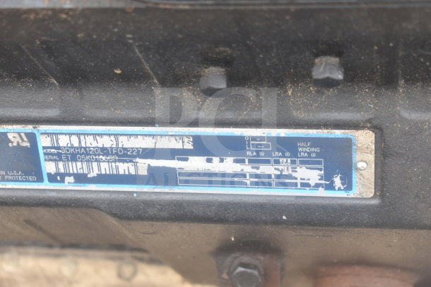 Copeland Discus 3DKHA120L-TFD-227 compressor, visible model plate, signs of wear, serial ET 05K01888P.