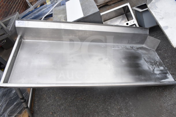Stainless steel clean side left side dishwasher table, used, with minor surface marks. Label marked "86 L Qty".