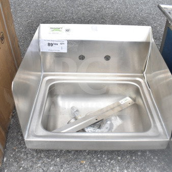 Regency 600HS17SP 17" x 15" stainless steel wall-mounted hand sink, brand new with minor scratches. NSF certified.