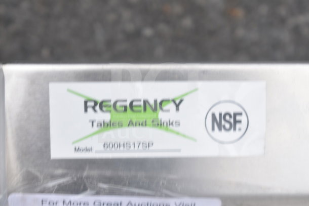 "Regency 600HS17SP 17x15 wall-mounted hand sink with NSF label, scratch and dent condition, brand new."
