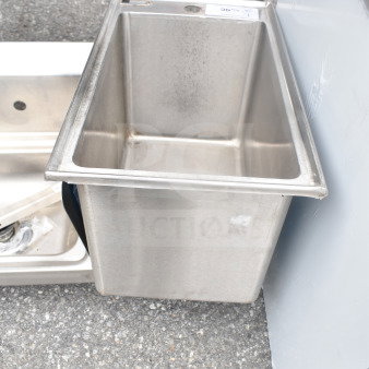 Elkay Single Bay Drop-In stainless steel sink, slightly used, visible surface marks, suitable for commercial use.