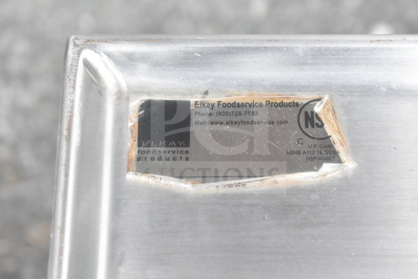 Elkay Single Bay Drop In sink, stainless steel, visible Elkay Foodservice Products label with contact info.