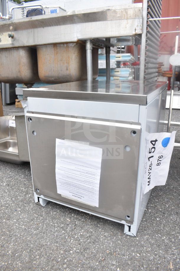 BRAND NEW Scotsman HST21B-A 21.5" x 23.75" stainless steel ice and water dispenser stand. Slight scratch and dent. Tags visible.