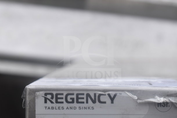 Regency Table with undershelf, partially visible packaging, brand and NSF certification marked clearly on box.