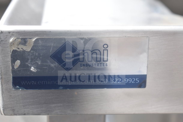 Stainless steel table with sink bay and Marco 10018805BX Beverage System, EMI Industries label visible, good condition.