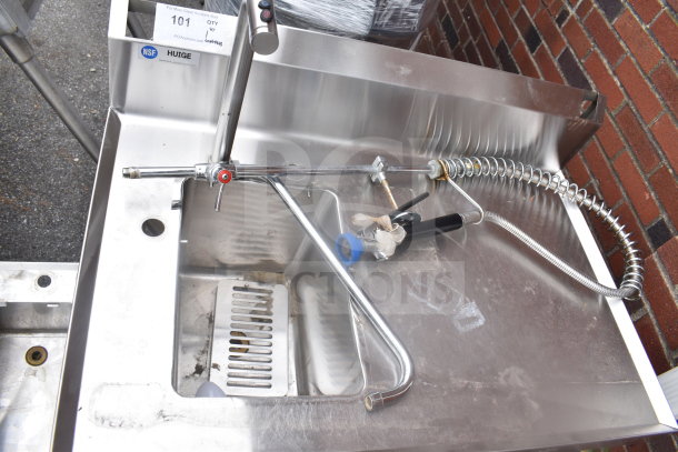 Stainless steel table with integrated sink bay and Marco 10018805BX beverage system, NSF certified, used condition.