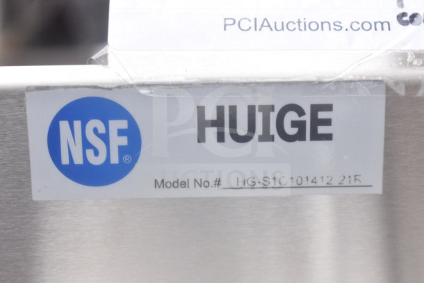 NSF-certified HUIGE Table with Sink Bay, Model HG-S1C. Durable metal construction. Includes Marco 10018805BX Beverage System.