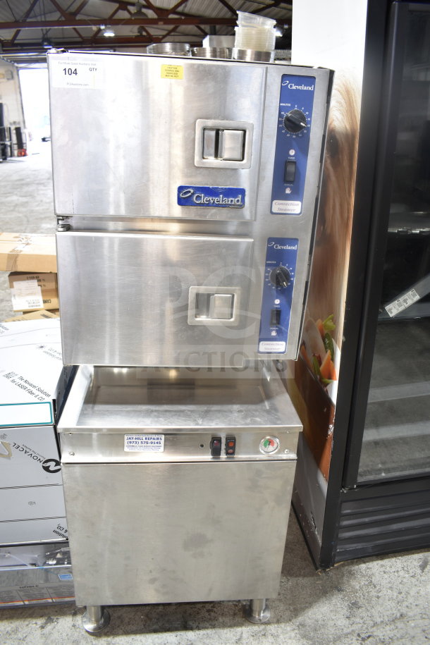 Cleveland 24CEM24 commercial steam cabinet, dual deck, stainless steel, 440/480V, 3-phase, used condition, visible controls.