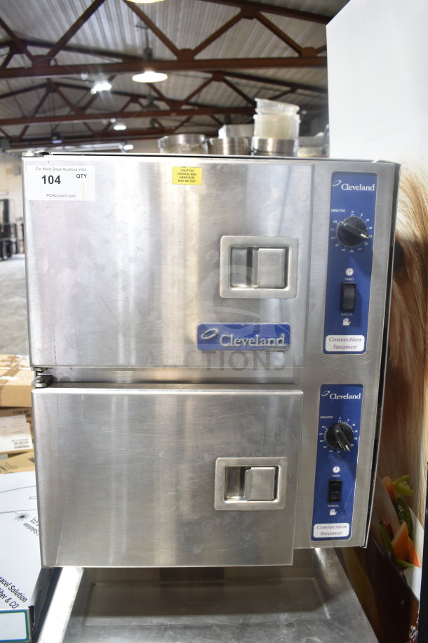 Cleveland 24CEM24 electric convection steam cabinet, dual-deck, stainless steel, 440/480V, 3-phase, commercial use.