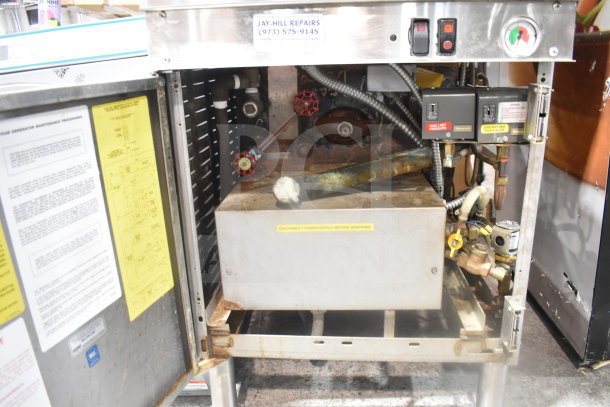 Cleveland 24CEM24 electric convection steam cabinet, 2-deck, 440/480V, 3-phase. Visible repair tags, interior components exposed.