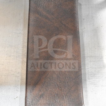 Brown menu cover, textured leather-like appearance, rectangular shape. Total set: 24 pieces. Used condition.