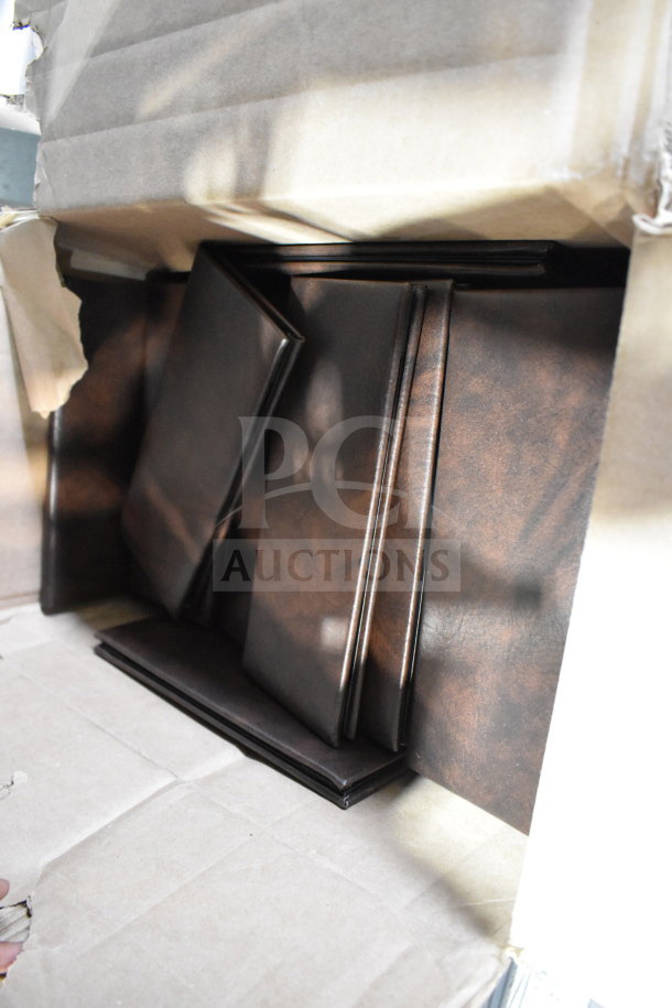 Alt text: 

Box of 24 brown menu covers. New condition with a smooth finish, ready for restaurant use.