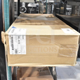 Cardboard box containing BRAND NEW SCRATCH AND DENT FML-4VS black thermoplastic flush mount vertical 4-slot lid holder with straw slot. Label visible on the side.