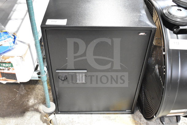 Black 360 Office Furniture single compartment safe with keypad lock. No combination provided. Good condition.
