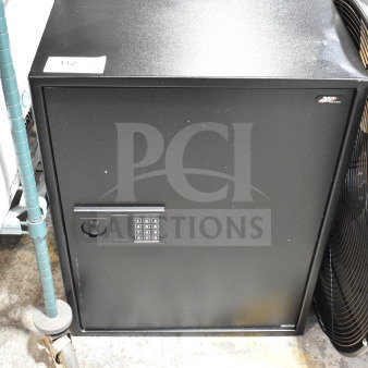 Black 360 Office Furniture single compartment safe with keypad lock. No combination provided. Good condition.
