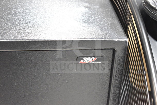 360 Office Furniture single compartment safe, black steel, visible logo. No combination included.
