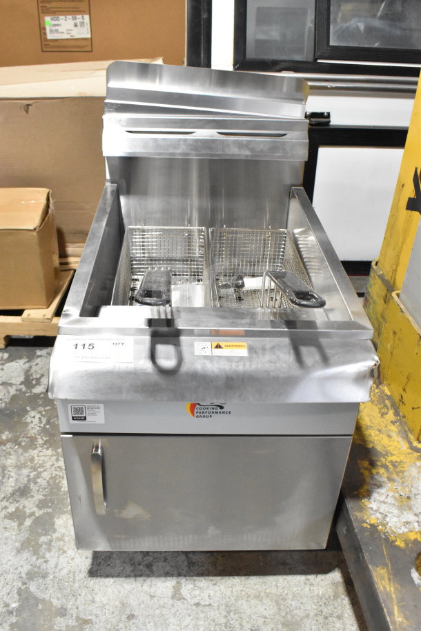 BRAND NEW SCRATCH AND DENT! 2025 Cooking Performance Group FCPG30 30 lb. Countertop Fryer, 53,000 BTU, visible minor dents.
