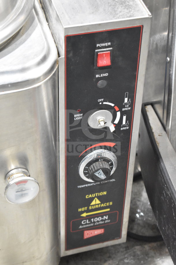 Cecilware CL100-N commercial countertop hot tea urn, stainless steel, 120/240V, 1 phase, with controls panel.