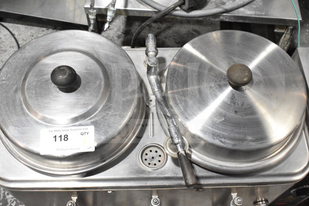 Cecilware CL100-N commercial hot tea urn, stainless steel, two removable lids, commercial use, visible tag "118" for auction.