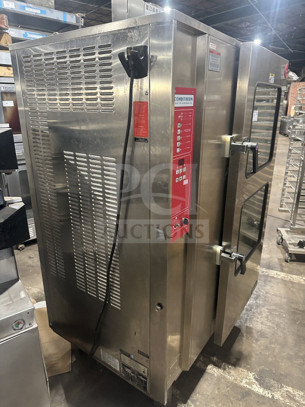 Alto-Shaam Combitherm 2020G commercial gas convection oven, stainless steel, roll-in rack, 110-120V, on legs, SN: G7U00090277.