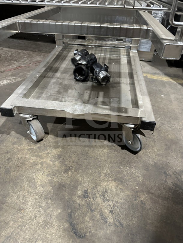 Alto-Shaam 2020G Combitherm stainless steel rack on wheels, natural gas powered, for commercial convection oven.