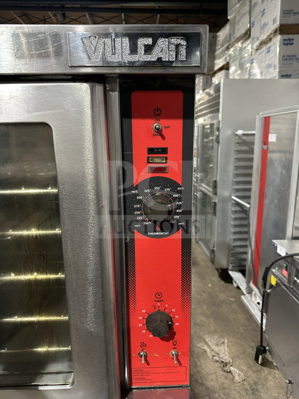 Vulcan VC4GD-11D150K stainless steel convection oven, gas powered, Energy Star certified, on casters, with wired rack.