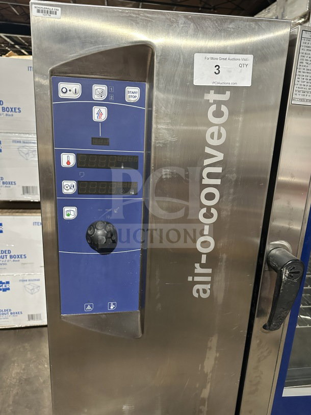 Electrolux Air-O-Steam commercial stainless steel combi convection oven, Model A0S102GCP1, natural gas, with control panel and storage.