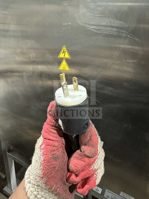 Plug and cord of Electrolux Air-O-Steam combi oven, model A0S102GCP1. Oven features stainless steel finish, powered by natural gas.