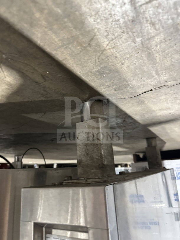 Electrolux ProThermetic gas tilting boiling pan, Model CKU5HOEOOOO, stainless steel, on legs, serial number 11000132.