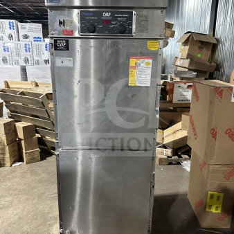 Winston Industries CVap-4000A Heated Holding Cabinet, model HA4522GE, stainless steel, pass-through doors, built-in racks, on casters.