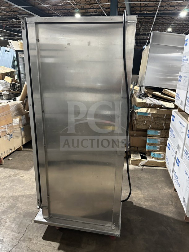 Wilder Model 910069R stainless steel heated food warmer and proofing cabinet on casters. Serial No: 47170001000010.